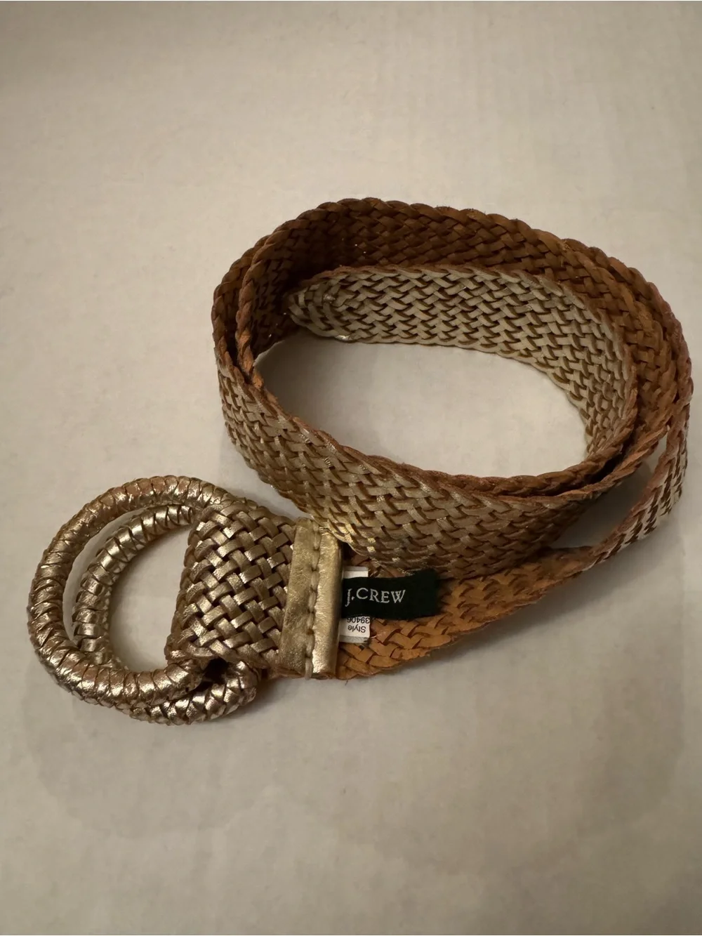 J. Crew Metallic Gold Woven Double-Ring Belt Vintage - Picture 10 of 12